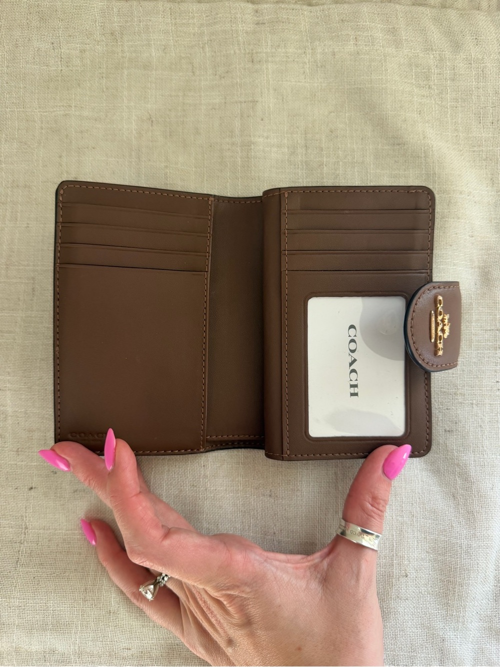 Coach Brown Signature C Compact Leather Wallet - Picture 4 of 7